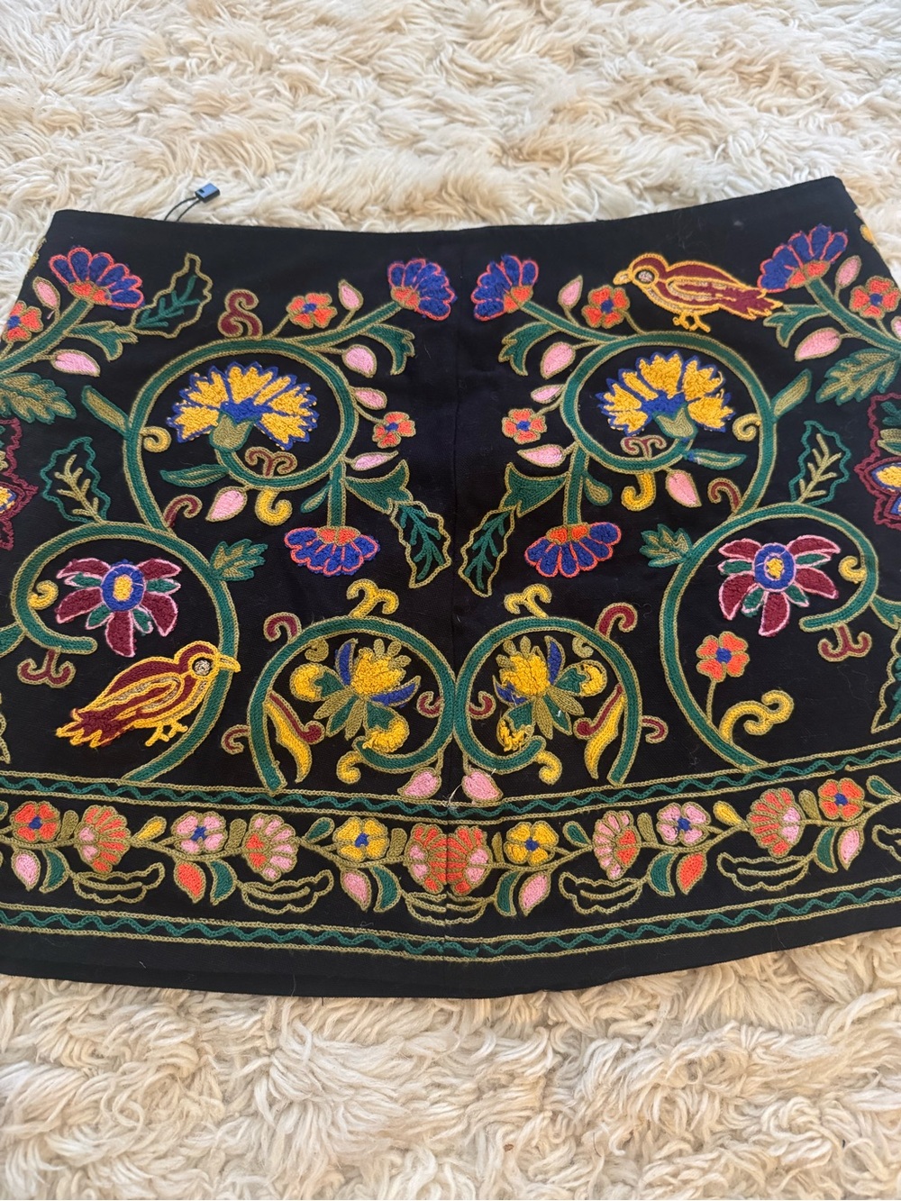 Zara Black Embroidered Floral Mini Skirt